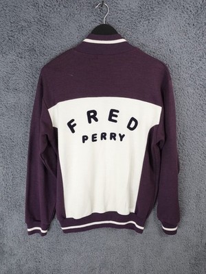Vintage Fred Perry Jacke Herren klein weiß Sportswear Mod Freizeit Retro Wolle Y2K