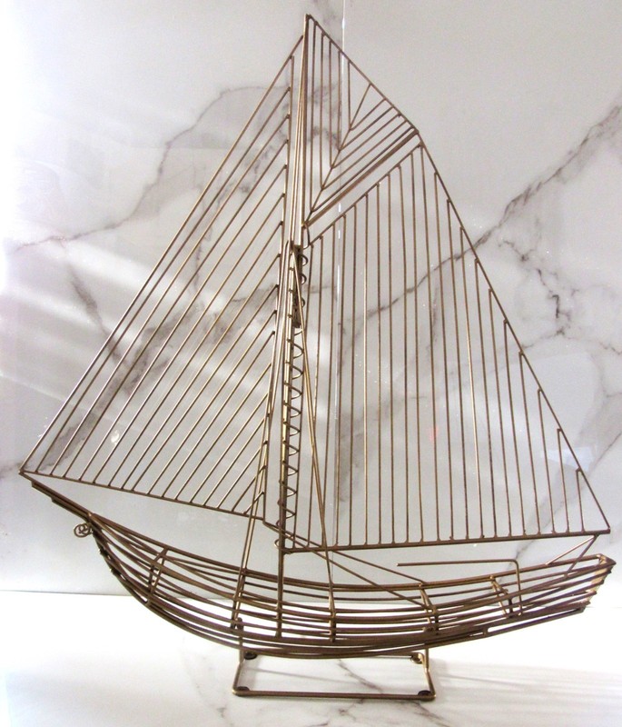 Curtis Jere 1970s Large Abstract MCM Metal Sailboat Ship Sculpture 36"x32"x5.75"