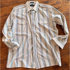 Vintage Christian Dior Monsieur Shirt Mens L Striped Military Safari Button Up
