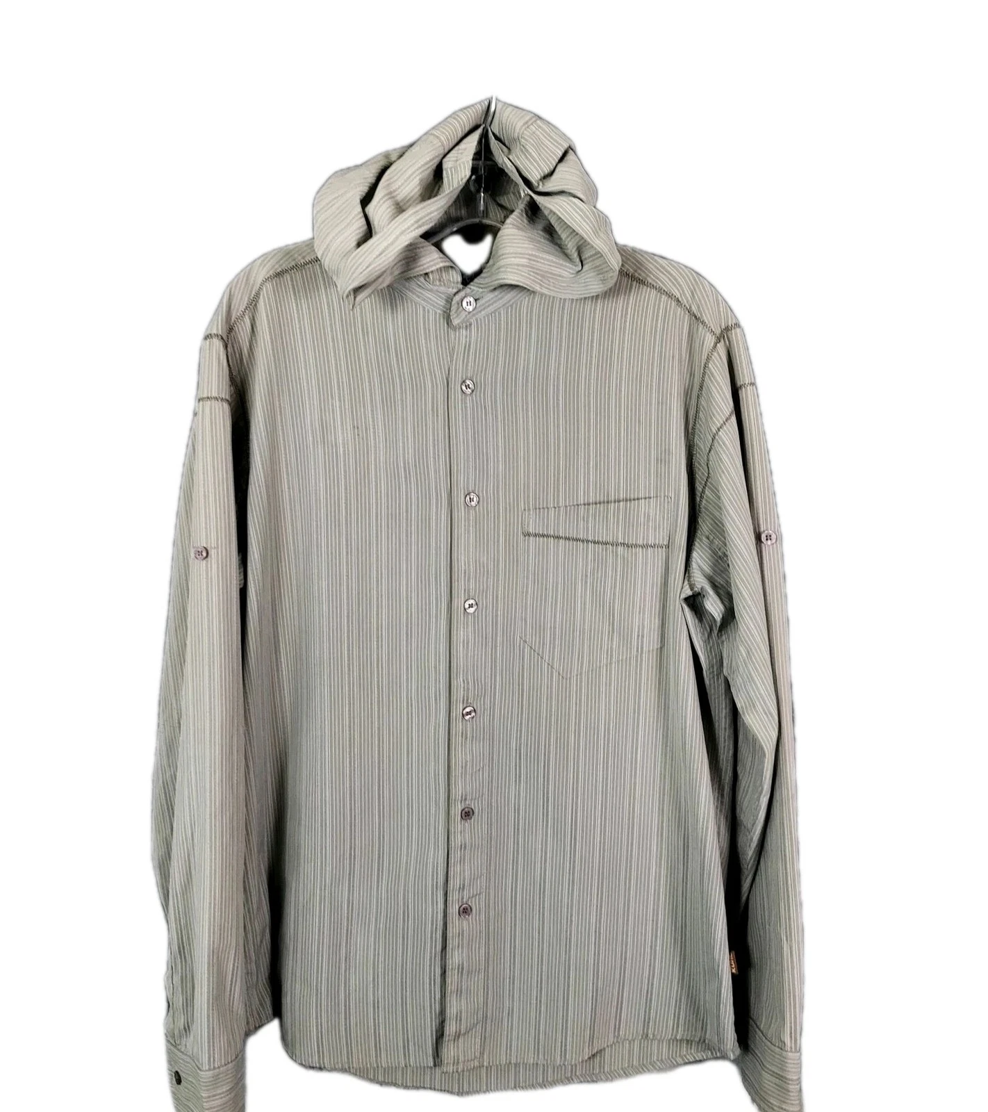 Kuhl Ionik Button Down Lightweight Hooded Shirt Men's Medium Gray Hiking Camping