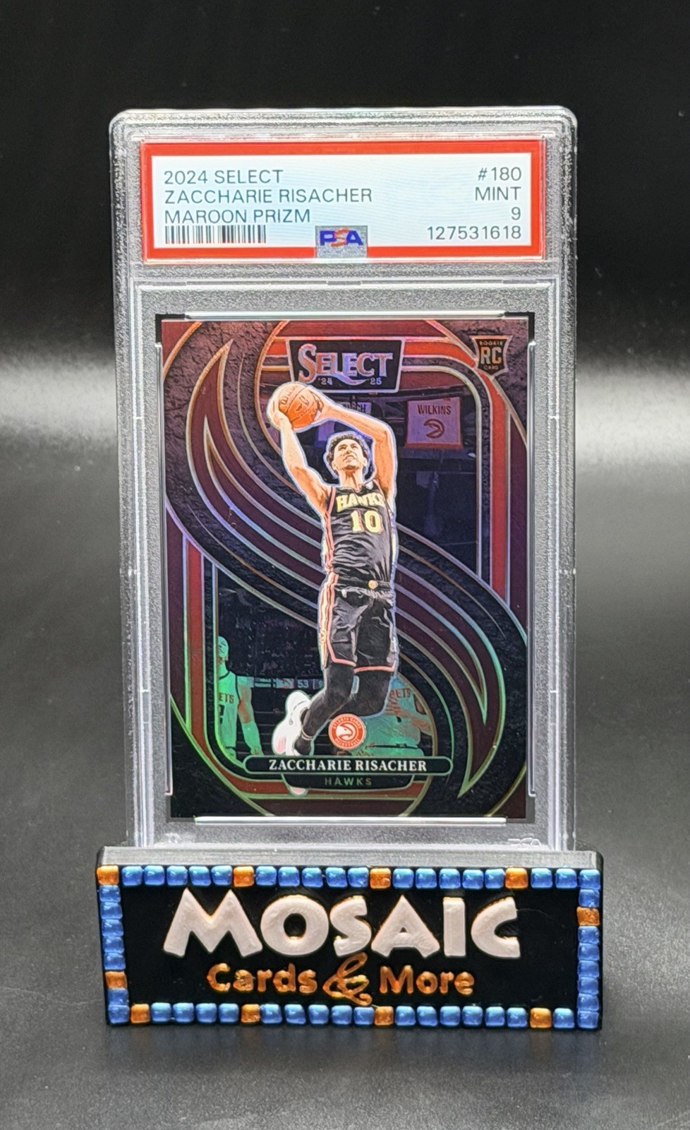 2024 Select #180 Zaccharie Risacher SP /175 Maroon Prizm Rookie RC PSA 9 MINT