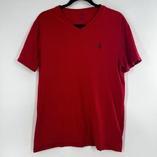 Polo Ralph Lauren Men's V-Neck T-Shirt Tee - Medium- Red with Navy Logo