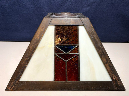 Tiffany Mission Style Stained Glass Lampshade Copper Frame 9-1/2"x 9-1/2"x5-1/2"