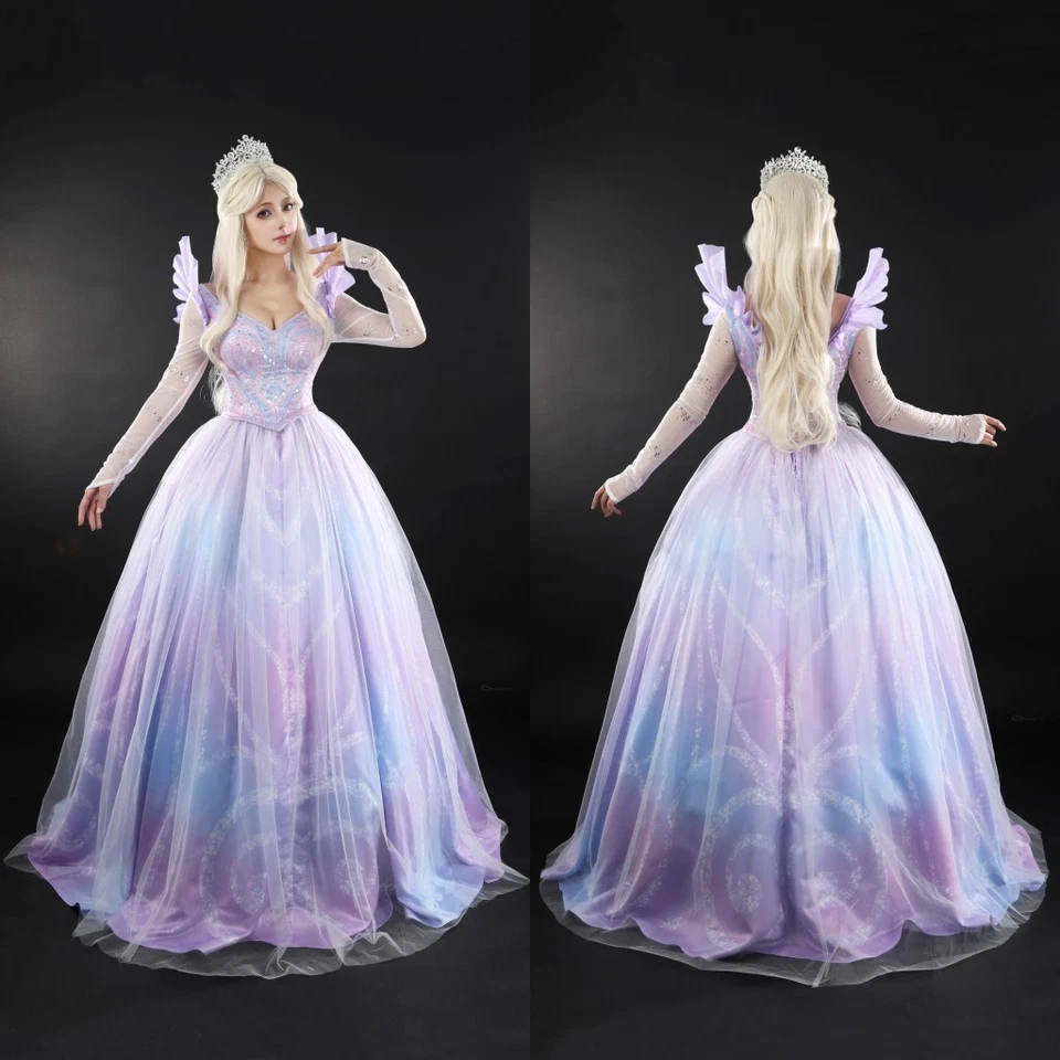 Wicked Part Two Glinda Cosplay Formal Dress with Crown Earings Role-Play Costume - Image 2 of 4
