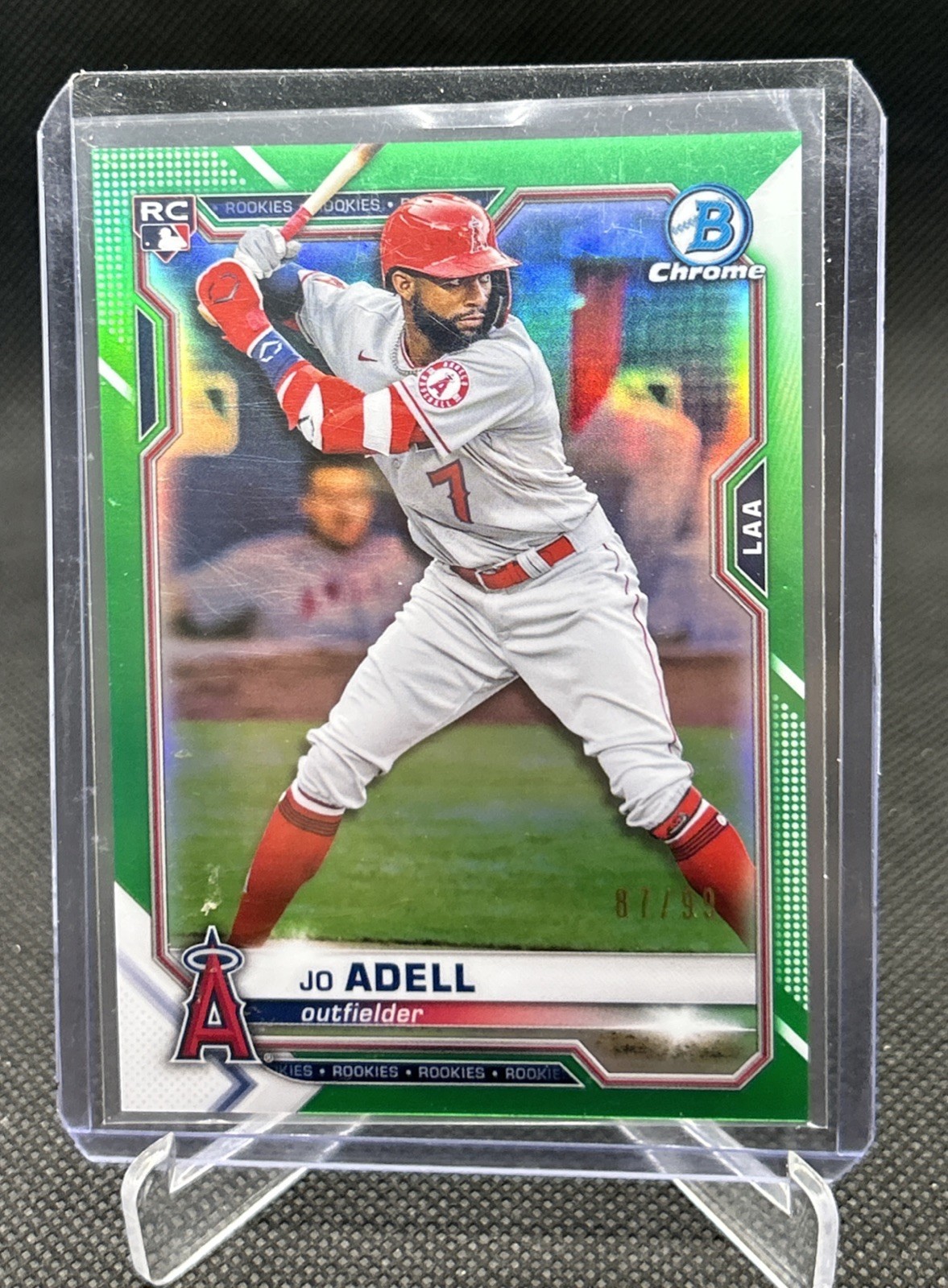 2021 Bowman Chrome Green Refractor Jo Adell Serial /99 Card #42 LA Angels Rookie
