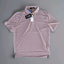 Men's RLX Ralph Lauren Performance Golf Polo Pink Blue White Stripe Medium NWT