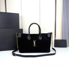 Women's Black Velvet  Leather Tote Bag, Large Shoulder Crossbody Work Handbag