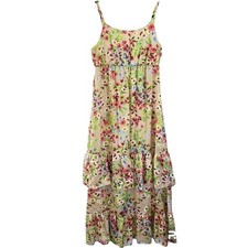 Old Navy Medium Women Floral Print Maxi Dress Sleeveless Tiered Ruffle Hem Beige