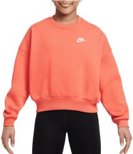 Nike Sportswear Club Fleece Girls Boxy Crew-Neck Sweatshirt Wild Mango Size XL