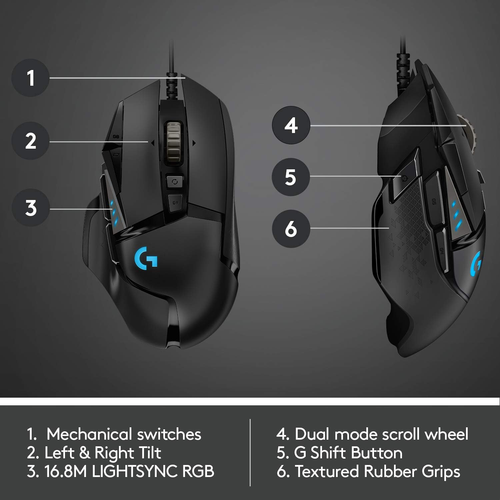 Logitech G502 HERO kabelgebundene Gaming-Maus - 25K DPI, RGB, 11 Tasten, individuelles Gewicht - Bild 5 von 10