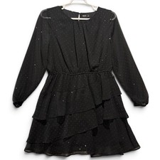 Simply Vera Vera Wang Black Rhinestone Tiered Ruffle Chiffon Mini Dress XL