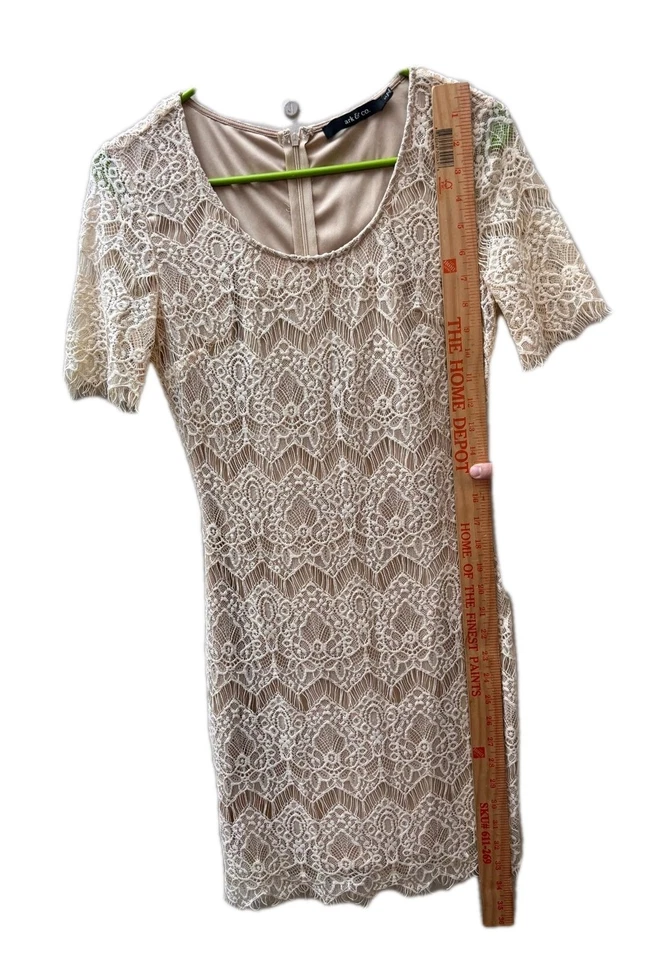 Vestido para mujer ark & co marfil de encaje talla S manga corta cuello redondo cierre de cremallera Foto 3 de 4