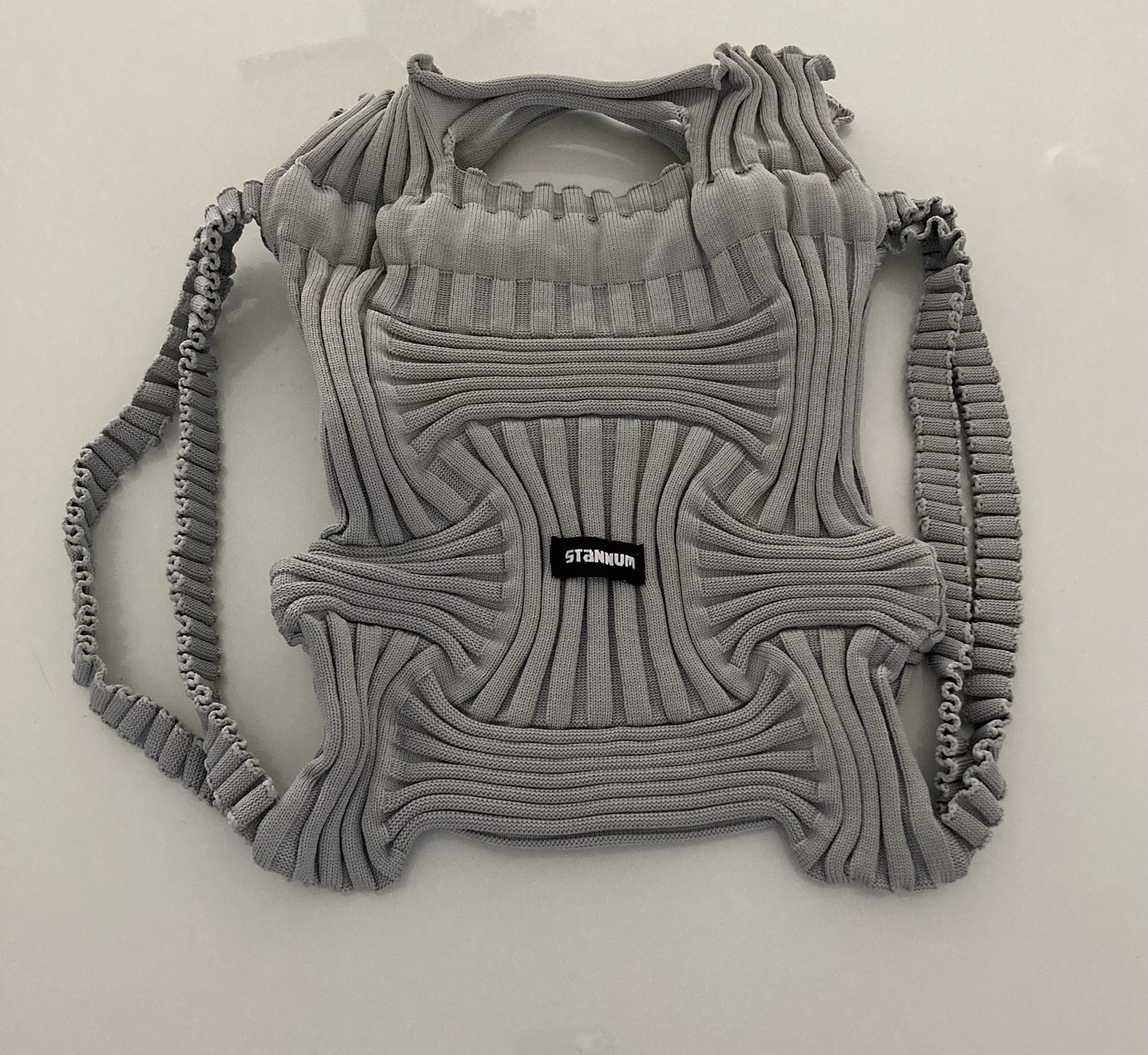 Stannum Gray stretchy ribbed knit Micro backpack, Korean brand minimalistic New