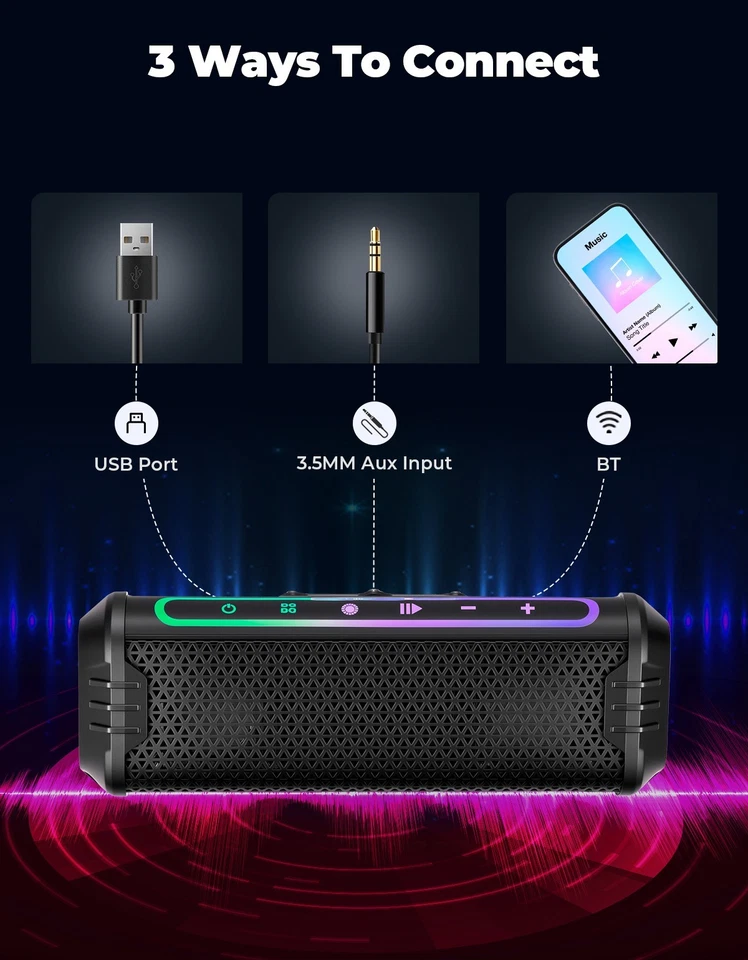 Bluetooth Motorcycle Stereo Speakers Soundbar Audio System 7/8-1.25'' Handlebar - Image 4 of 4