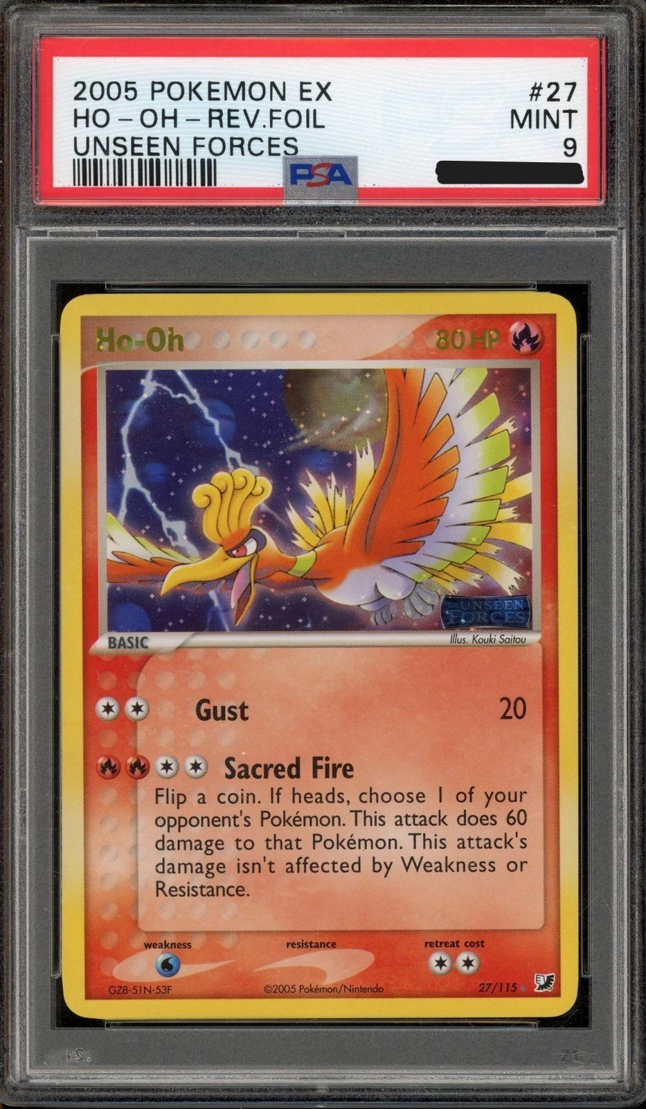 2005 Pokemon EX Unseen Forces Ho-Oh Reverse Holo Foil Rare #27 PSA 9