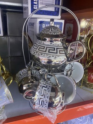 13-teiliges luxuriöses europäisches Teetassen- und Teekanne-Set mit Metallgestell Geschenk