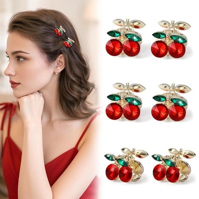 6 Pcs Mini Cherry Hair Clips - Cute Rhinestone Claw Clips for Women Girls, Small