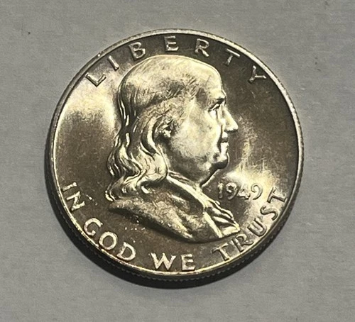 1949-S San Francisco Franklin Half Dollar, US 50c Silver Coin, AU/UNC Slider