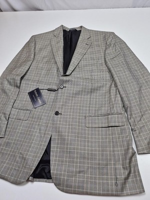 Roberto Zanieri Blazer Mens 44 Long Gray Silk Wool Plaid Sport Coat Italy NWT