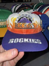 Vintage 90s Colorado Rockies Annco Flame on fire MLB SnapBack Hat Cap Twill Rare