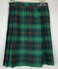 Vintage Kilt Scottish Tartan Sz 30 Green Pleated Leather Buckles Waist 24"