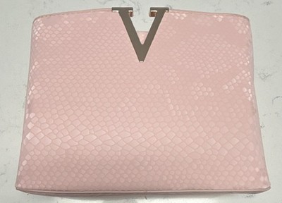 Pink Shoulder Bag with Gold V Accent and Detachable Strap