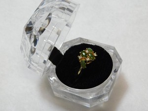 Authentic Womans Gold Plated With Simulated Jade/Diamonds Ring, Size 6.5 Includes Box
