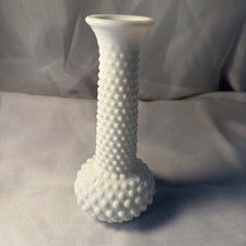 Vintage E.O. Brody Co. White Milk Glass Hobnail Bud Vase 7.5โ Made in USA