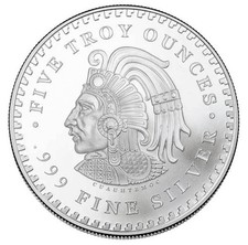 5 Ounce Silver Round Aztec Calendar .999 Fine Silver Five Oz. 96.49 per troy oz