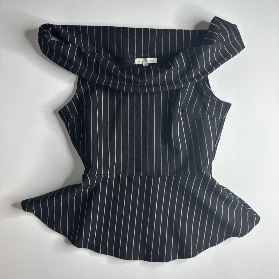 Top Charlotte Russe Negro Rayas Peplum S Capucha Cuello Y2K Negocios Sexy Elastizado Foto 4 de 4