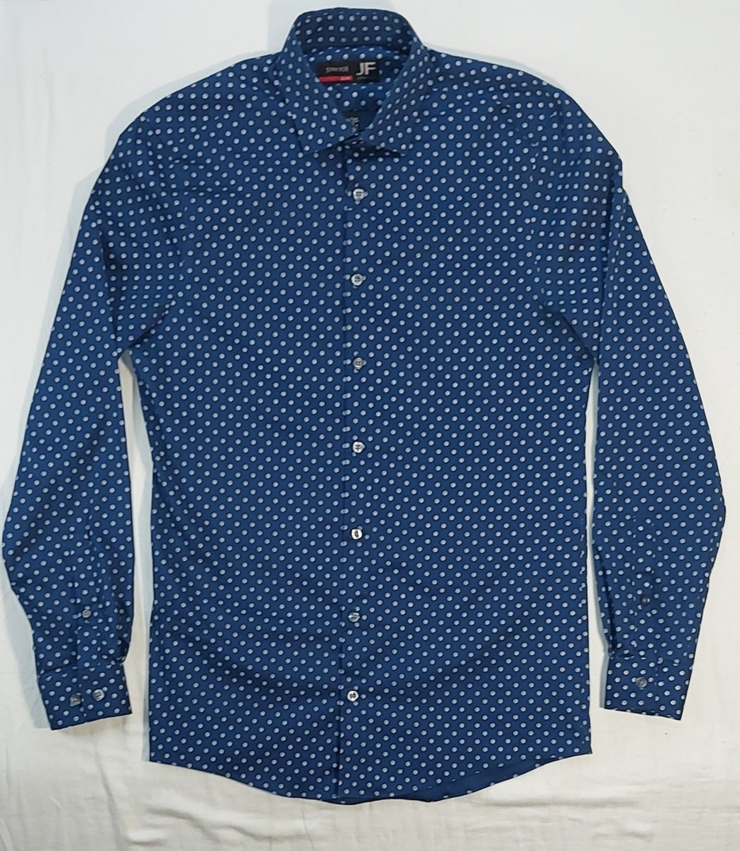 Men's JF J. Ferrar Slim Fit LS Blue Dress Shirt Sparkle Polka Dot Sz S  14-14.5 | eBay