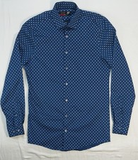 Men's JF J. Ferrar Slim Fit LS Blue Dress Shirt Sparkle Polka Dot Sz S 14-14.5