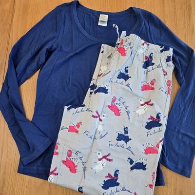 Nite Nite Munki Munki Flannel Pajama Set Blue Llama Womens L NWOT