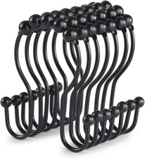 Goowin Shower Curtain Hooks, 12 Pcs Shower Curtain Rings, Stainless Steel Black