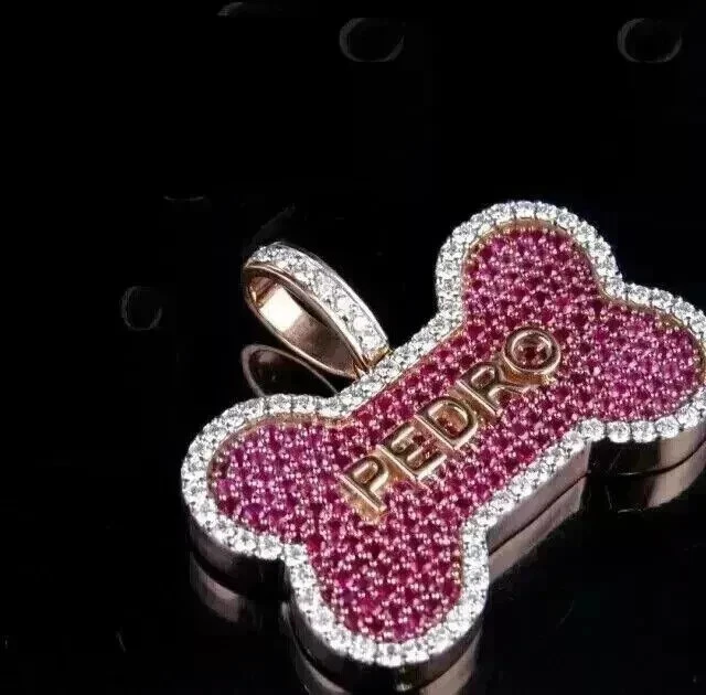 Colgante personalizado de rubí rosa creado en laboratorio de corte redondo de 3 quilates enchapado en oro rosa de 14 k en plata Foto 4 de 4