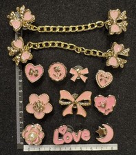 10 Stck. Gold Rosa Schleifen Blumen Liebe inkl. 2 Kette Kroko Schuh Charms Jibbitz Set