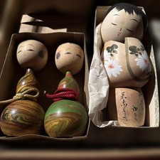 Japanese Kokeshi Wooden Folk Art Doll Set of 3 Collectible 15+