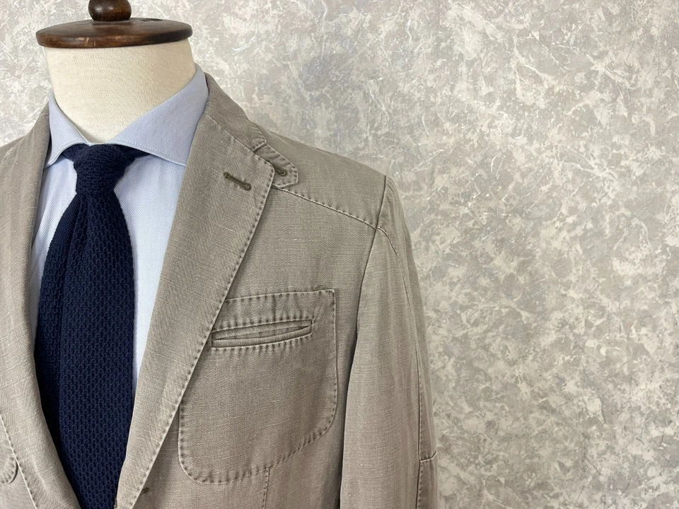 Blazer de verano Corneliani ID beige algodón cáñamo verdadero espiga multibolsillo 42 Foto 4 de 4