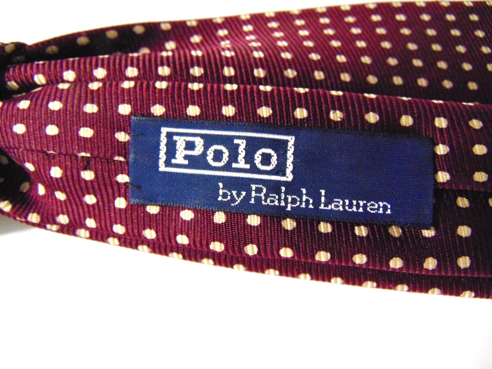 Corbata Polo Ralph Lauren Para Hombre Borgoña Estampado Lunares Lujo Seda De Colección Foto 3 de 4