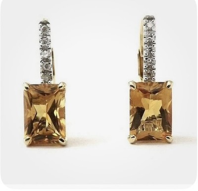 14k Gold Smaragdschliff Citrin November Geburtsstein Diamant Ohrstecker Neu
