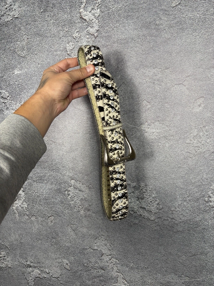 Vintage Guess  Western Rhinestone Animal Print Belt Silver Buckle Women One Size
