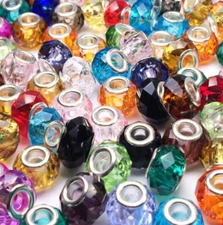 100pcs faceted glass large hole Spacer Beads Fit Charms European Bracelet Crafts