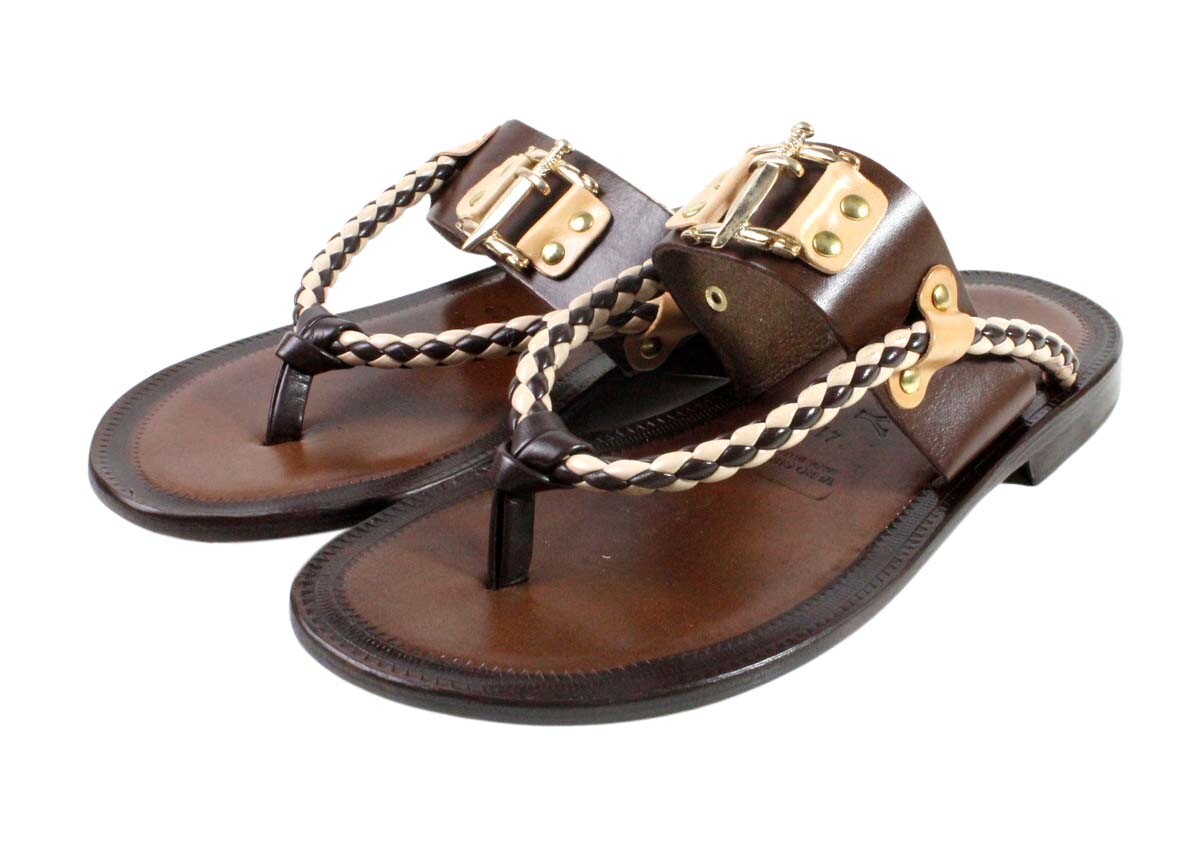 Leather Italian Sandals Mens Brown Genuine Leather Flip All 