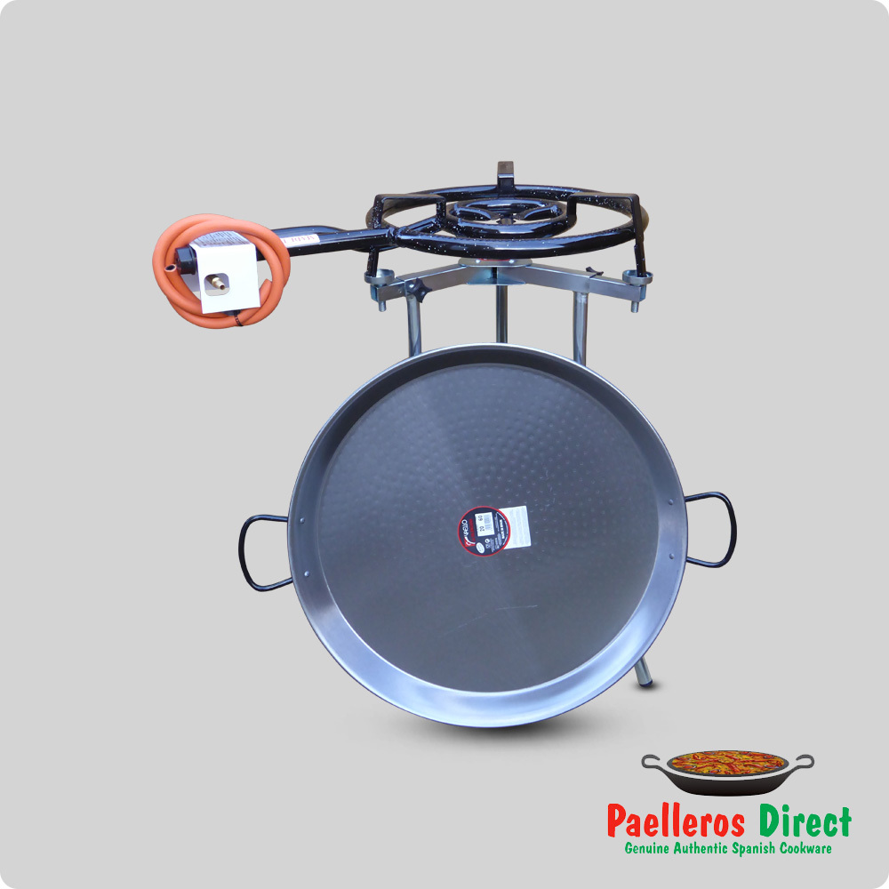 60cm Spanish Polished Steel Paella Pan & 40cm Gas Burner Kit Folding