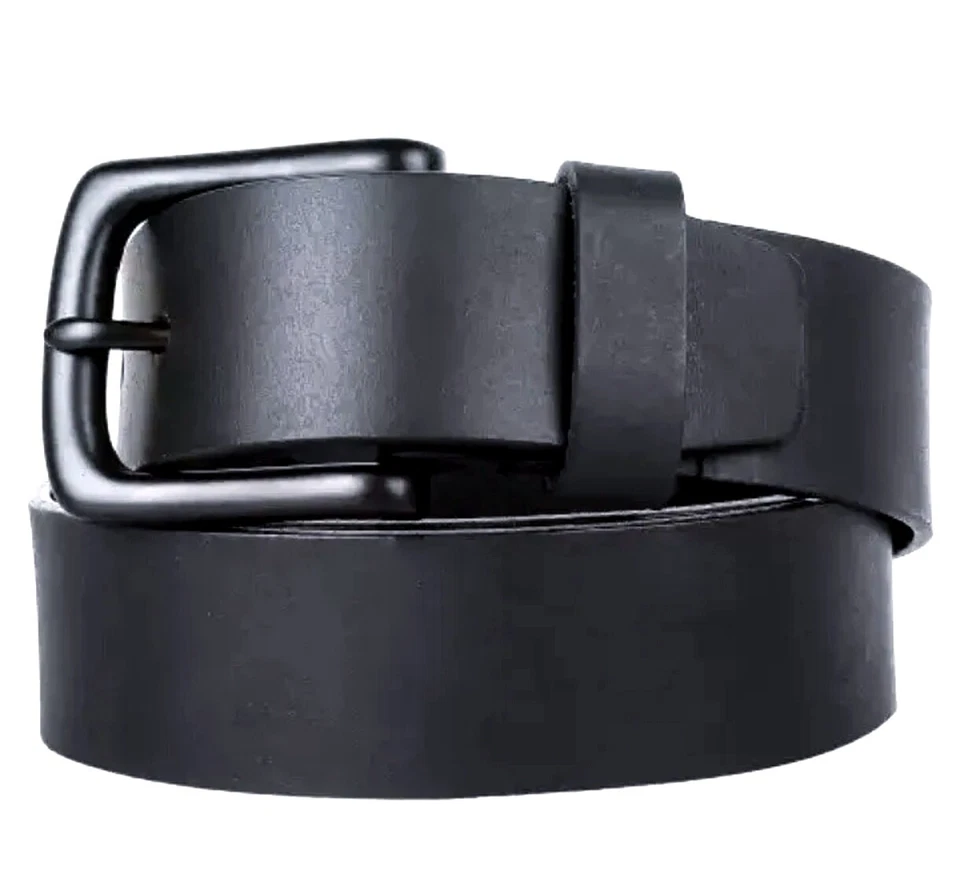 100% Vollrindleder Büffel 4 cm Breit - 4 mm Dick Herren Schwarz Gürtel Schnalle - Bild 2 von 3