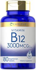 Vitamin B12 3000mcg Per Serving  180 Vegetarian Tablets  Non-GMO  by Carlyle