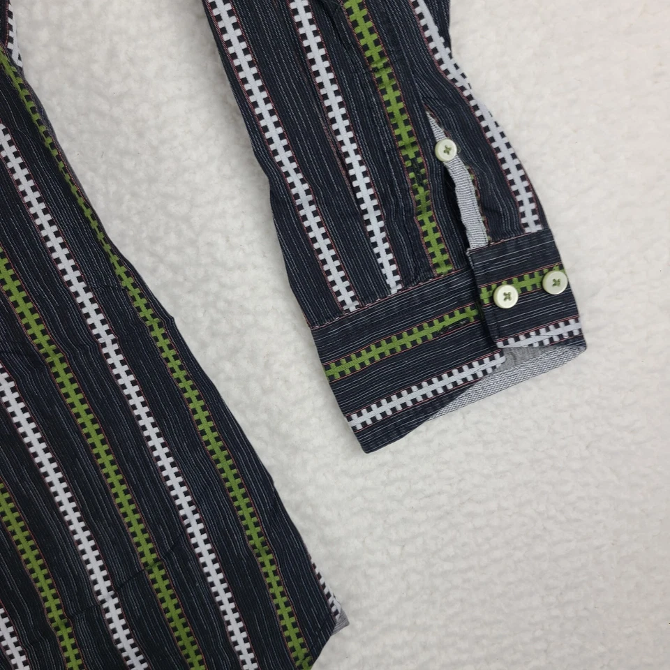 Tommy Bahama Shirt Mens XL Black Green Striped Geometric Dress Button Up - Image 2 of 4