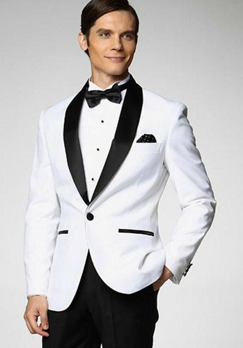 Men Black & White Suits Designer Wedding Dinner Tuxedo suits (Coat+Pants) - Afbeelding 1 van 3