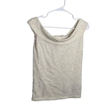 Guess Tank Top Women's XL Ivory White Fuzzy Plush Sweater Sleeveless Y2K Boat