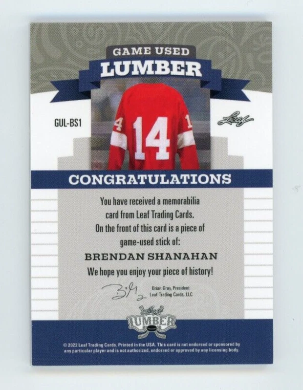 2022 Leaf Lumber Brendan Shanahan Stick #/12 Shaft Logo Game Used Relic Easton - Image 2 of 2